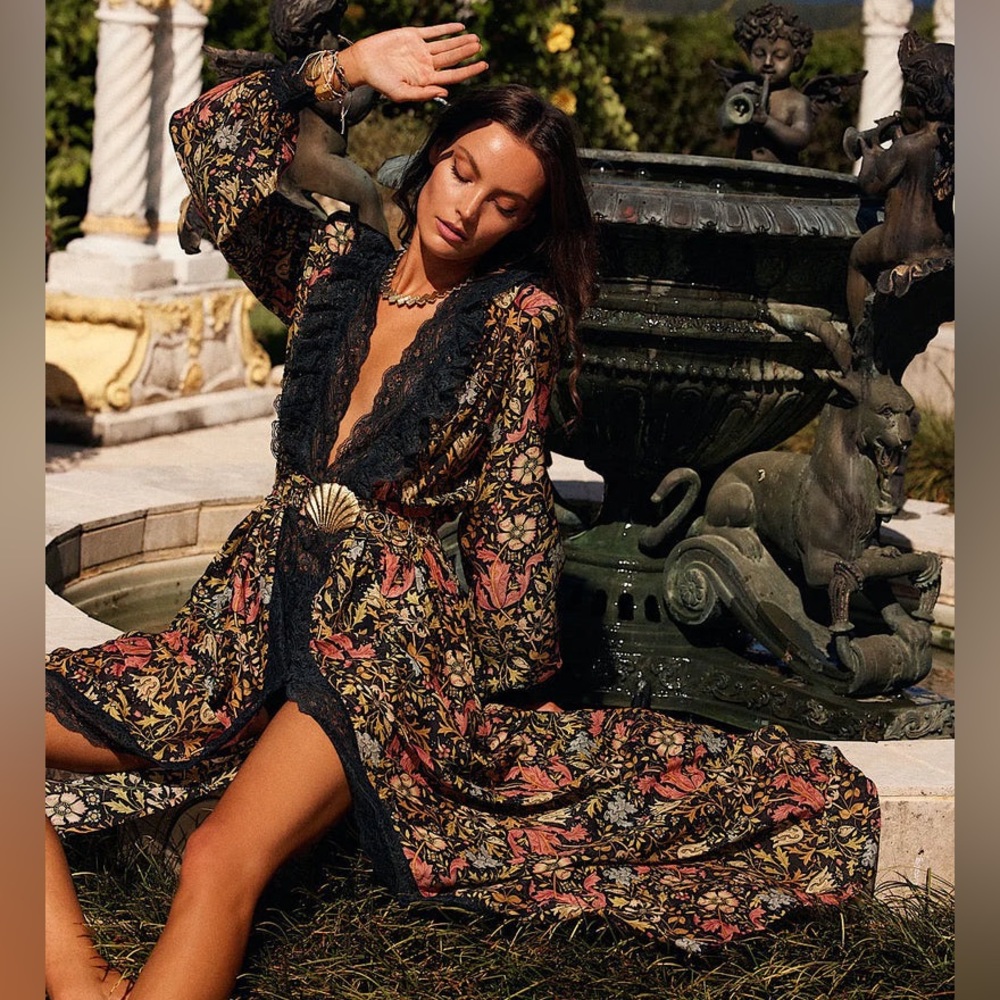 Chasing Unicorns Black and Gold Midi Dress